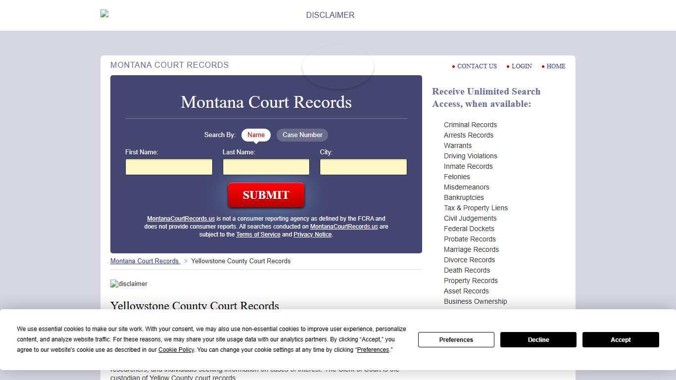 Yellowstone County Court Records MontanaCourtRecords.us